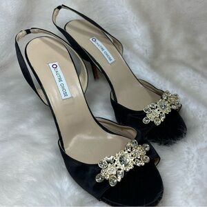 L'Autre Chose black satin slingback heels classic embellished cocktail shoes